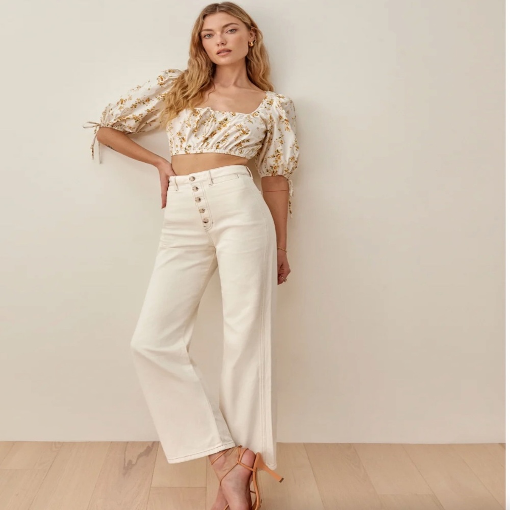Reformation Lexi High Rise Wide Leg Jeans Ivory - Size 28